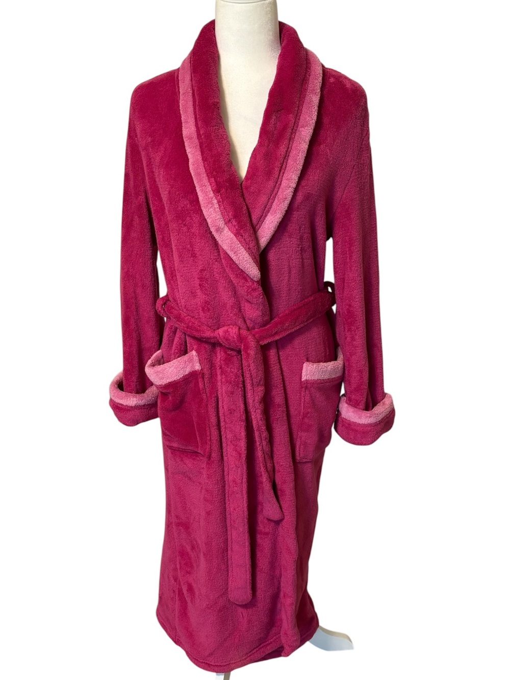 JASMINE ROSE Raspberry and Pink Long Fleece Robe